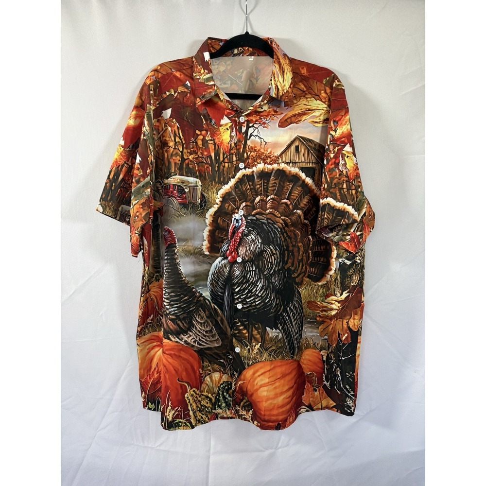 Thanksgiving‎ themed shirt size 2xl button up short sleeves collared turkey